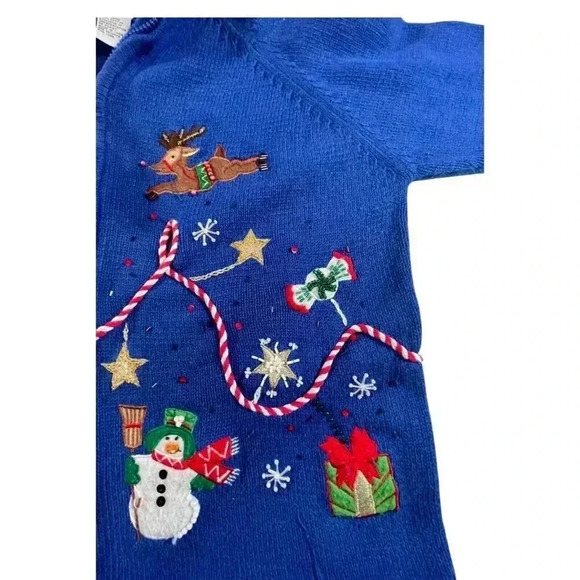 Carly St. Claire Vintage Blue Christmas Collection Full Zip Cardigan SIZE-MEDIUM - Picture 7 of 12